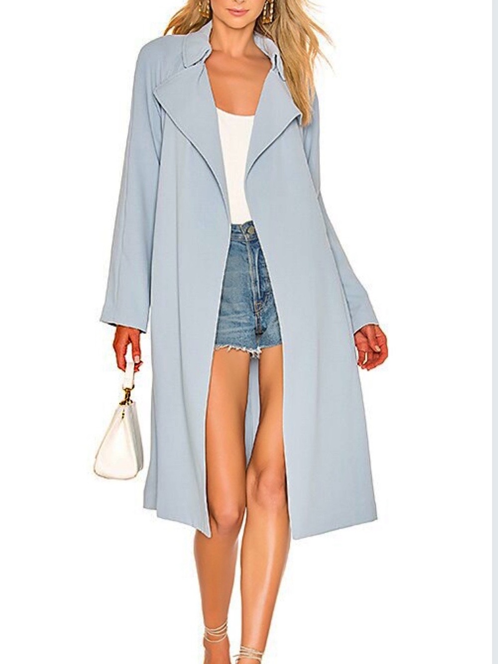 Classic powder blue belted trench coat